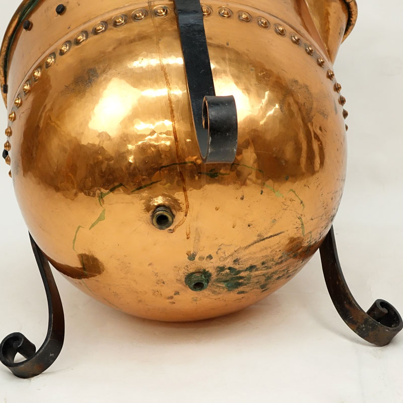 Large Copper Candy Kettle On Iron Stand