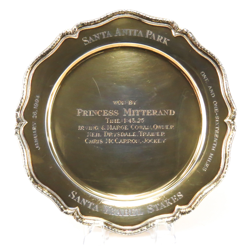 Tiffany & Co. Vermeil Sterling Silver Trophy Plate "Santa Ysabel Stakes, 1994" 
