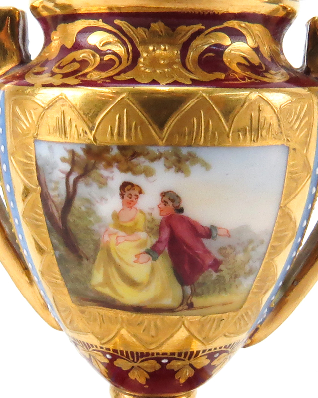 Two (2) Antique Royal Vienna/Rudolstadt Gilt Hand Painted Covered Urns