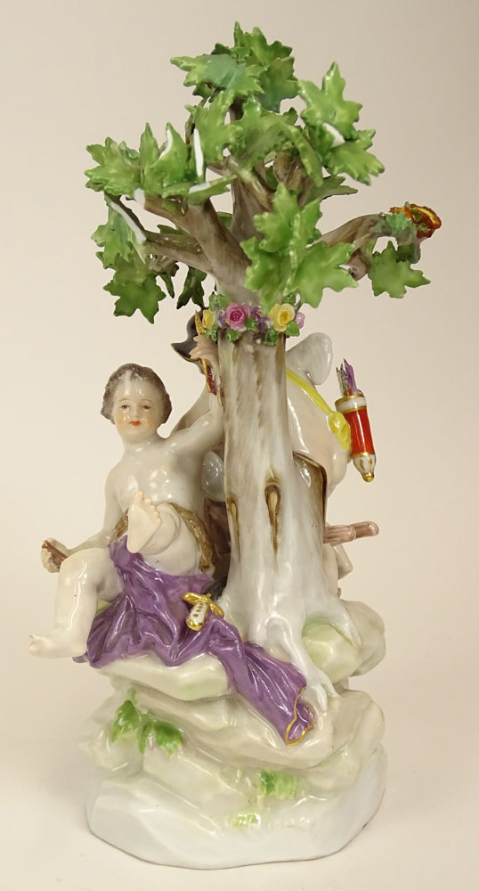 19/20th Century Meissen Porcelain Group "Cherubs Sharpening Their Arrows" Signed with Crossed Swords Mark
