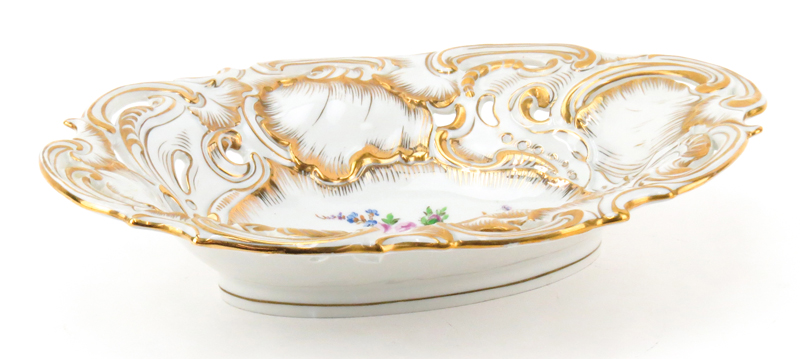 Antique Meissen Gilt Hand Painted Porcelain Pierced Bowl