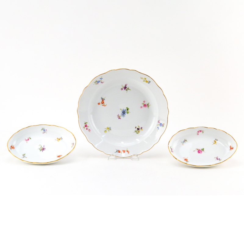 Set of Three (3) Antique Meissen Floral Porcelain Dishes