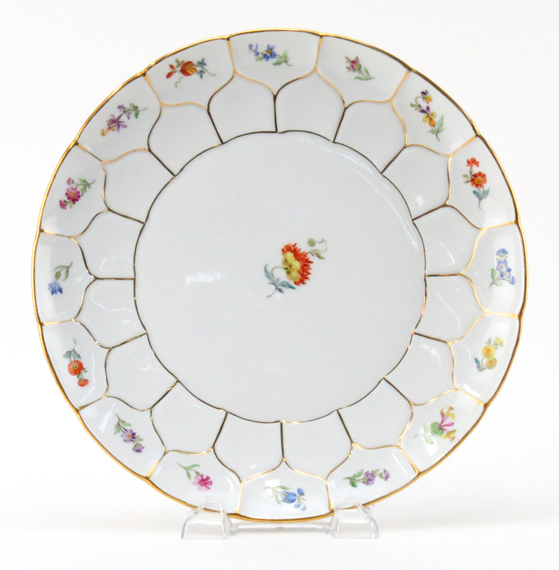 Antique Meissen Gilt and Floral Porcelain Plate