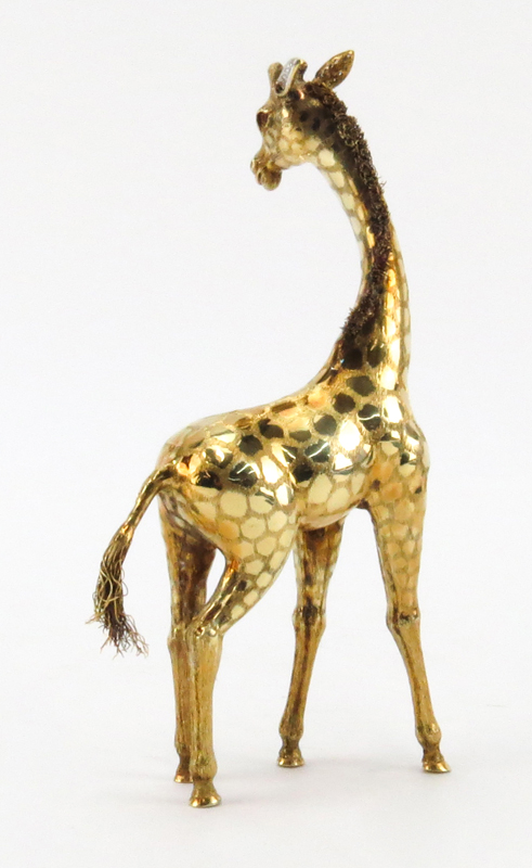 Vintage Buccellati style 14 Karat Yellow Gold Giraffe Figure with Pave Diamond Ears and Ruby Eyes