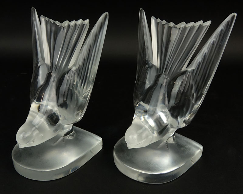 Pair of Lalique "Hirondelle" Crystal Bookends