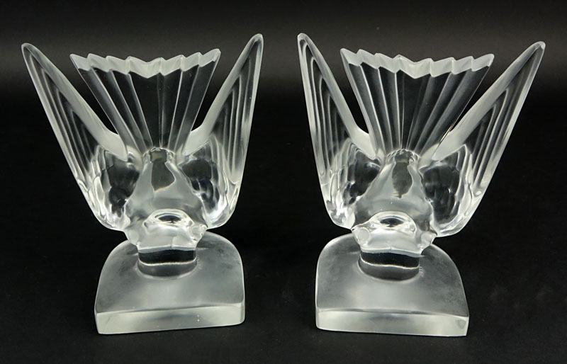Pair of Lalique "Hirondelle" Crystal Bookends