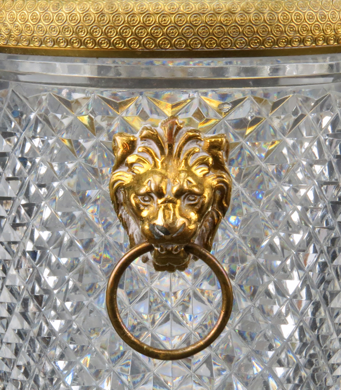 Baccarat Bronze Mounted Crystal Pointe De Diamants Ice Bucket With Lion Head Handles