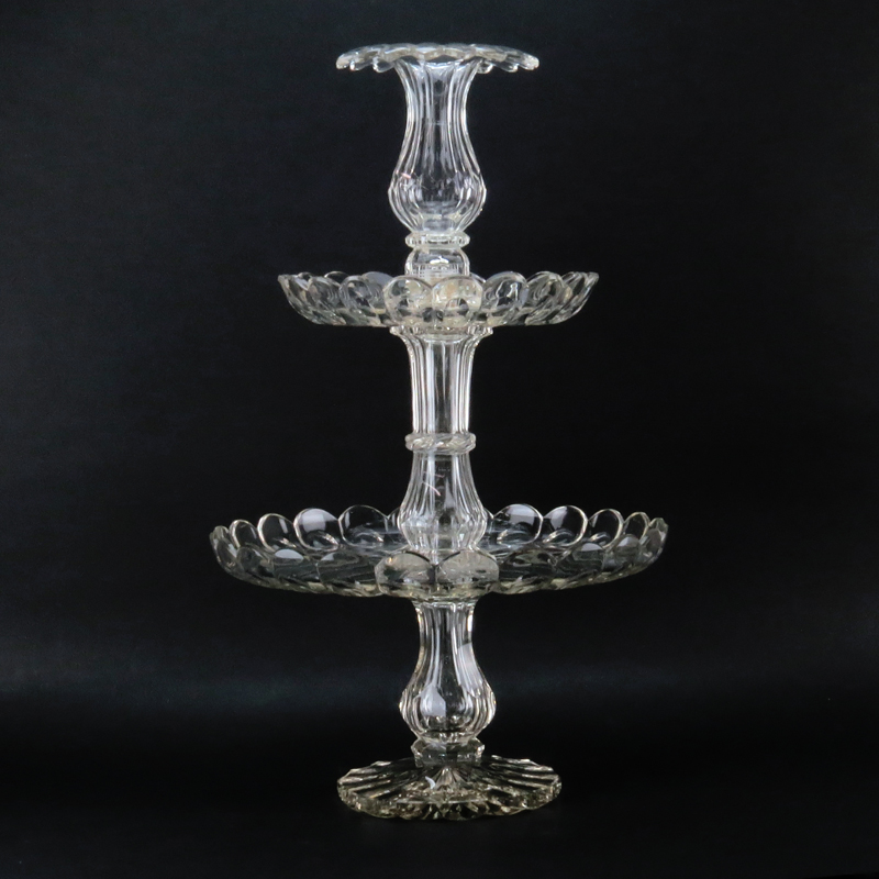 Antique Two Tiered Crystal Epergne, Possibly Baccarat