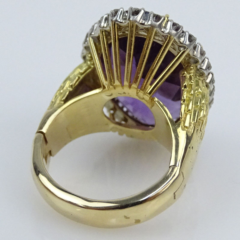 Vintage Oval Cut Amethyst and 14 Karat Yellow Gold Ring with Diamond Accents