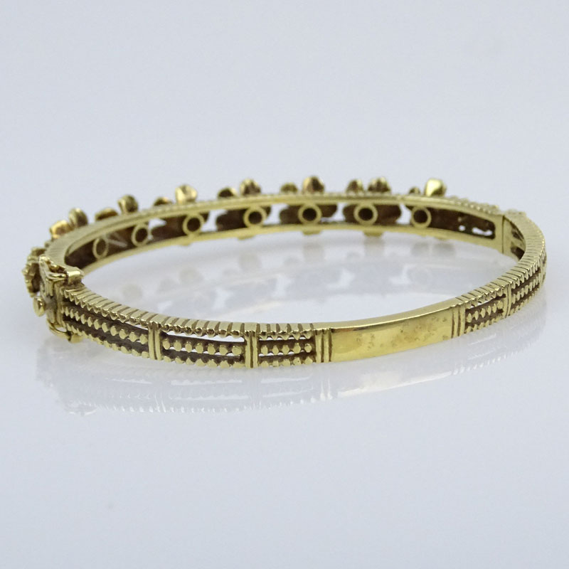 Vintage 14 Karat Yellow Gold, Enamel and Diamond Bangle Bracelet