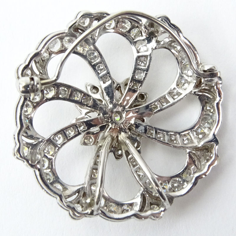 Vintage Diamond and 14 Karat White Gold Circle Pendant/Brooch