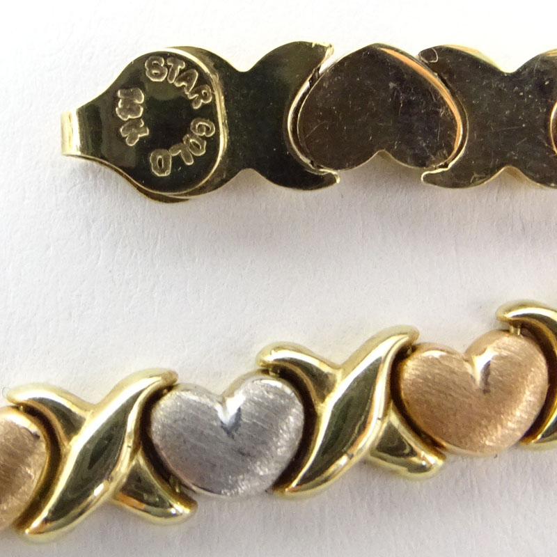 14 Karat Tri-color Gold Heart Necklace and Bracelet Suite