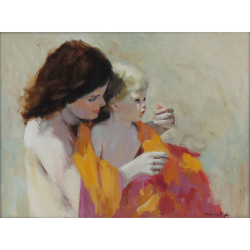 Louis van der Beesen, Belgian (b. 1938) Oil on Canvas "Mother and Child" 