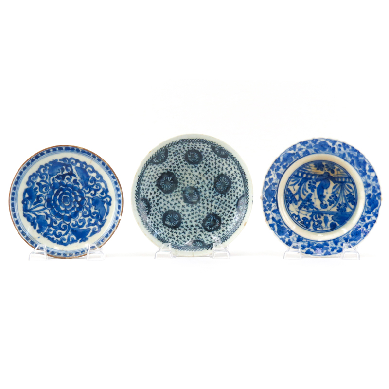 Grouping of Three (3) 17th Century Persian Glazed Ceramic Dishes