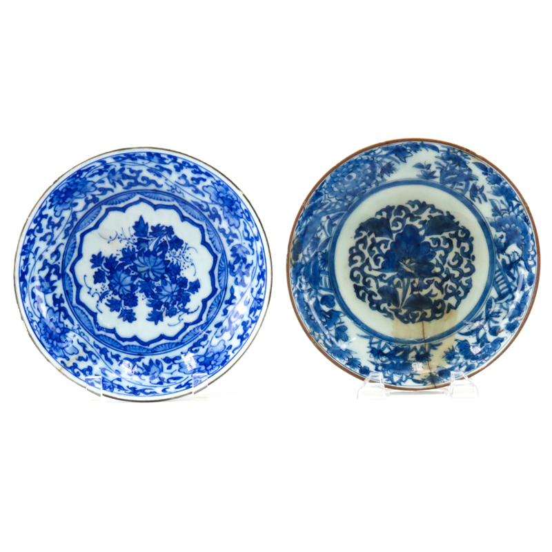 Grouping of Two (2) 17th Century Persian Blue and White Glazed Ceramic Low Bowls