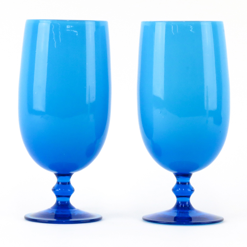Set of Thirteen (13) Mid Century Murano Blue Cased Glass Stemware by Carlo Moretti