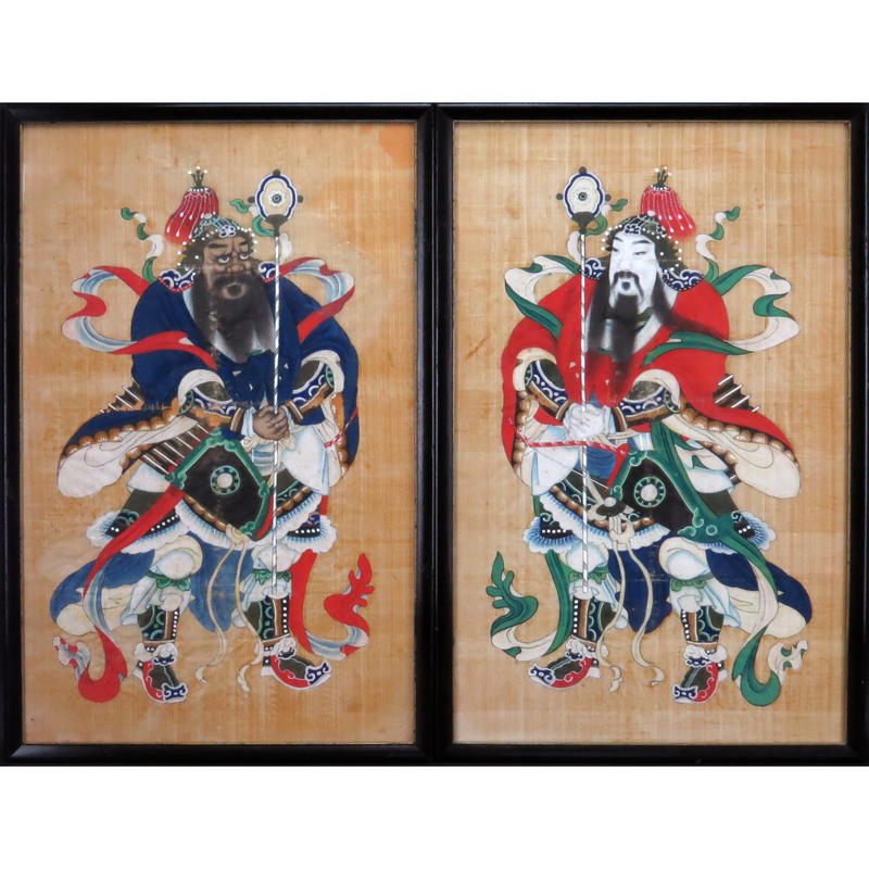 Pair of Chinese Silk Paintings of Court Figures