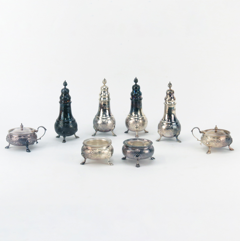 A Collection of Eight (8) Vintage English Silver Salt and Pepper Shakers and Servers