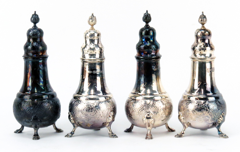 A Collection of Eight (8) Vintage English Silver Salt and Pepper Shakers and Servers