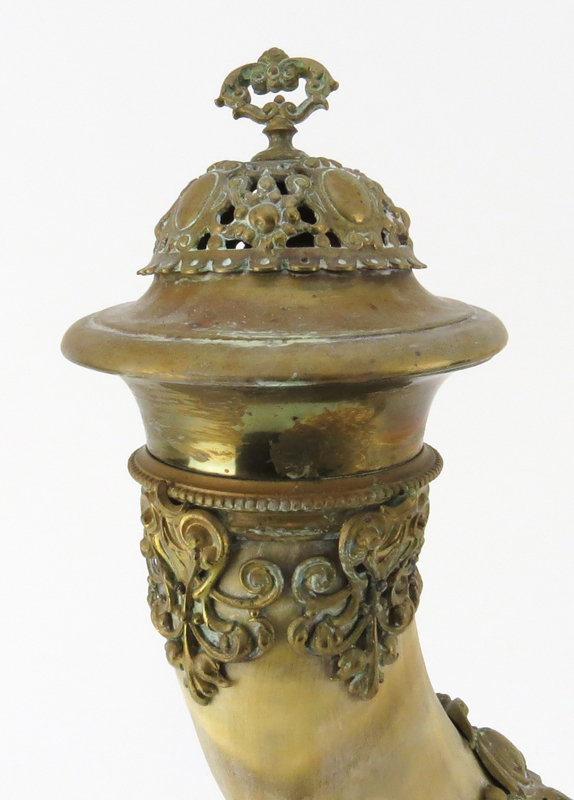 Antique Brass Mounted Judaica Shofar