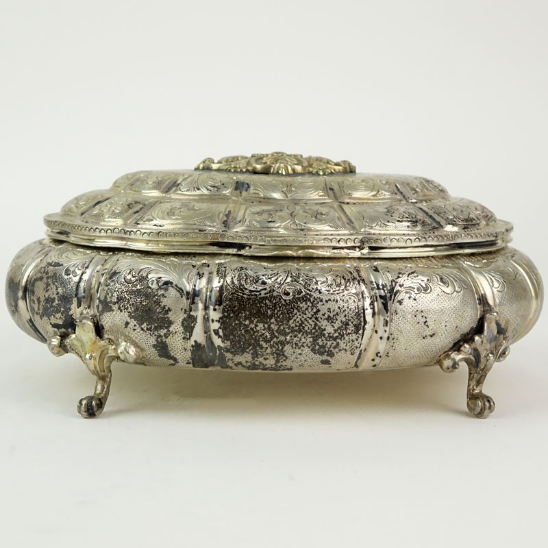 Antique 800 Silver Scrolled and Repousse Footed Dresser Box
