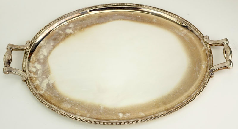 Large Christofle France Silver Plated Handled Oval Serving Tray