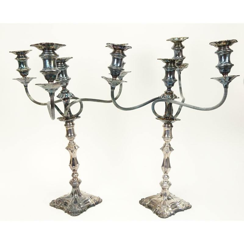 Large Pair Of Vintage Silver Plate Four Light Candelabra