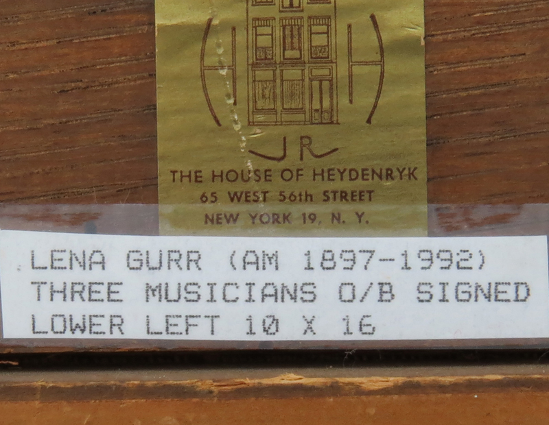 Lena Gurr, American (1897-1992) Oil on Board "Three Musicians" Signed Lower Left