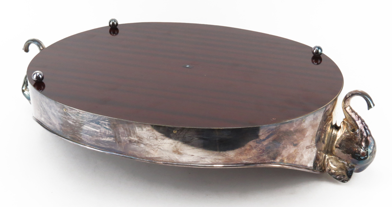 Vintage Lacquered Wood and Silver Plate Mounted Oval Tray