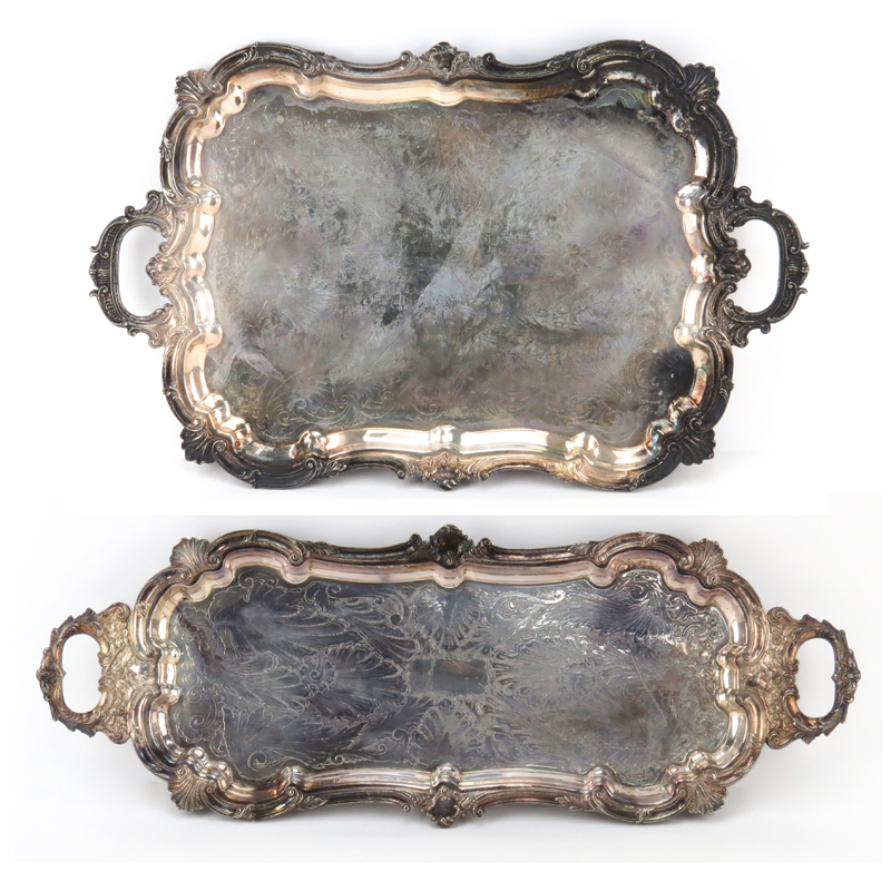 Two (2) Large Antique Silver Plate Trays