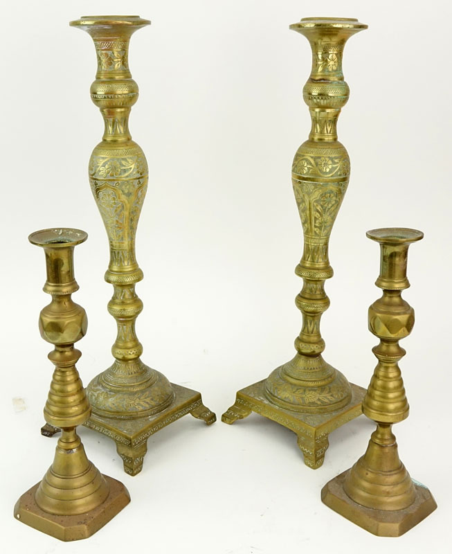 Two (2) Pairs of Vintage Brass Candlesticks