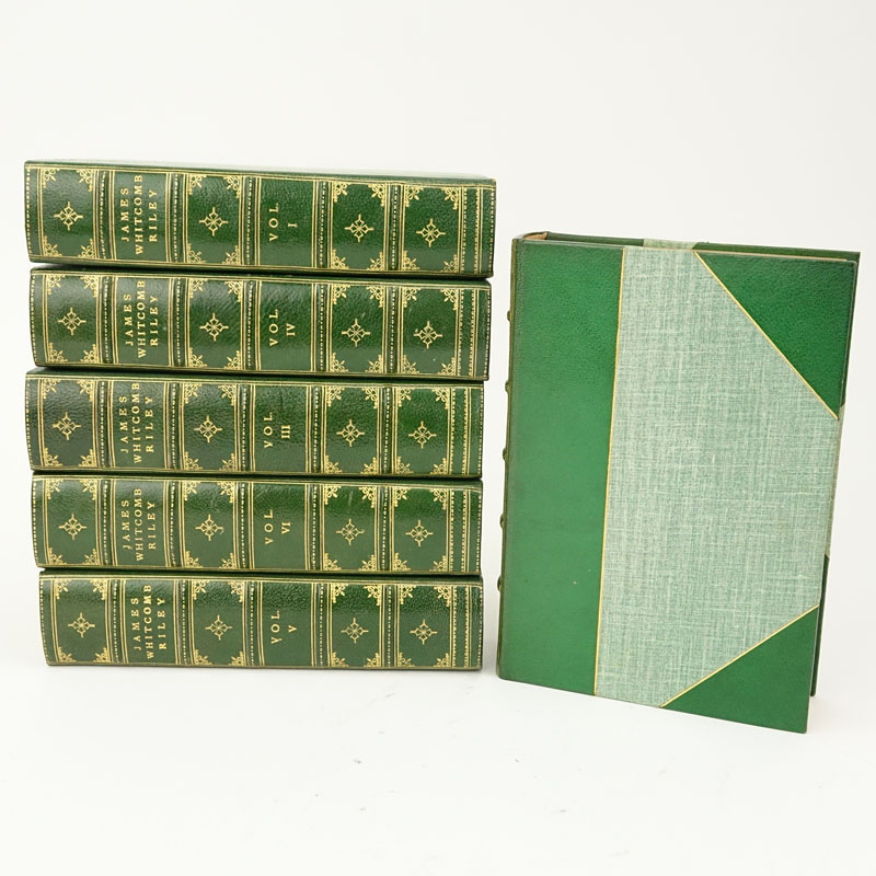 James Whitcomb Riley "The Complete Works" Biographical Edition Half Moroccan Leather Cover Books Vol 1-6