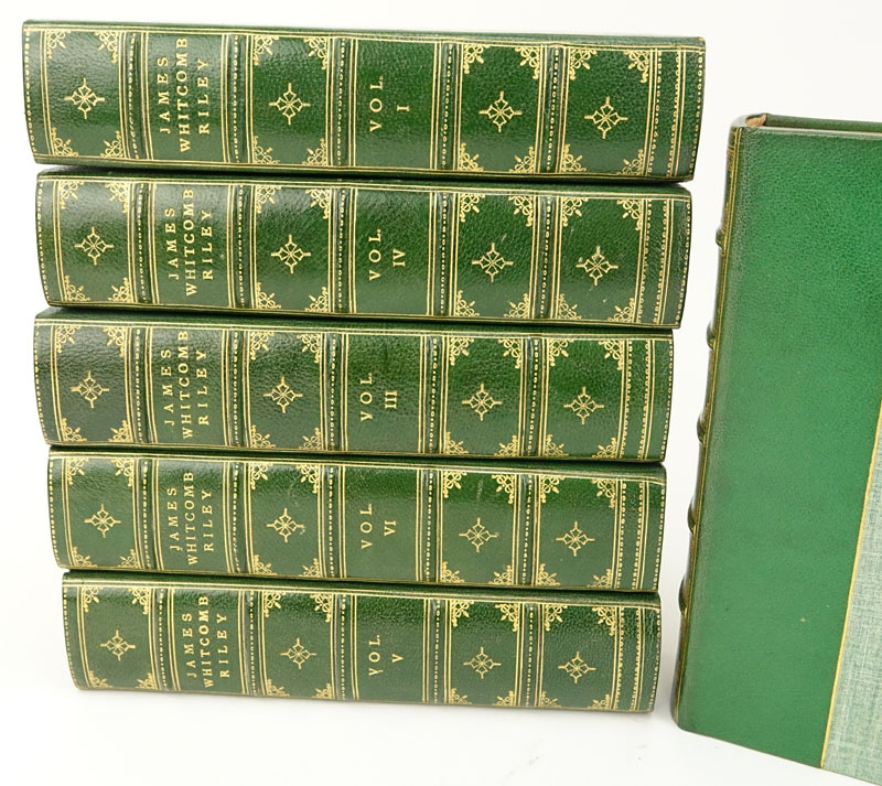 James Whitcomb Riley "The Complete Works" Biographical Edition Half Moroccan Leather Cover Books Vol 1-6
