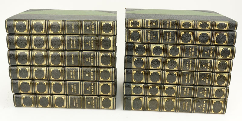 Grouping of Fourteen (14) O. Henry, "The Complete Writings of O. Henry" Half Moroccan Leather Cover Books. 