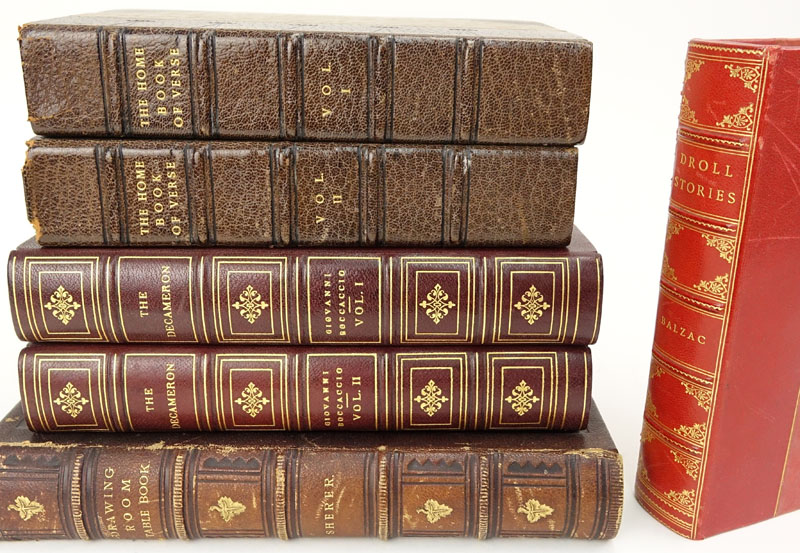 Grouping of Antique or Vintage Leatherbound and Half Moroccan Leather Cover Books