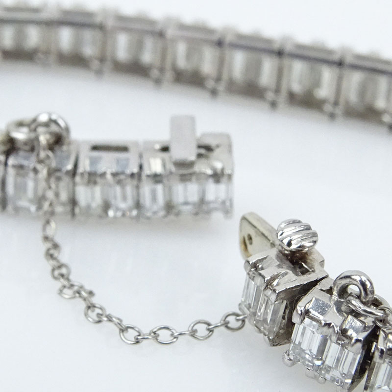 Super Quality Art Deco Approx. 15.0 Carat Graduated Emerald Cut Diamond and Platinum Bracelet.