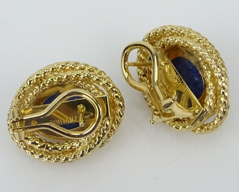 Lady's 14 Karat Yellow Gold and Cabochon Lapis Lazuli Earrings