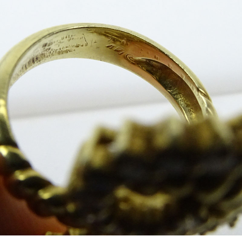 Retro 18 Karat Yellow Gold and Round Cut Diamond Spiral Ring
