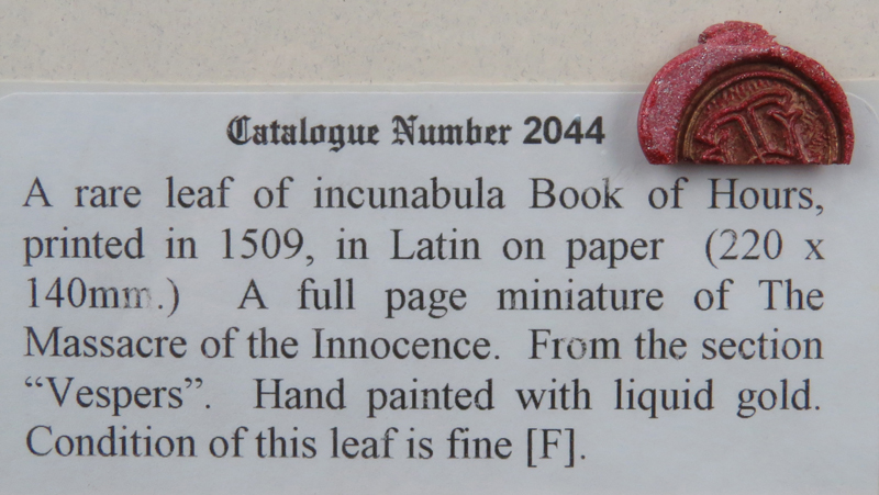 16th Century Rare Leaf Of Incunabula Book Of Hours, Printed In 1509, In Latin On Paper