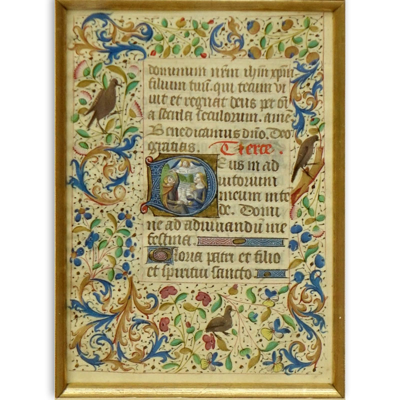 Early Hand Painted Illuminated Manuscript in finely carved and giltwood 19th Century Frame