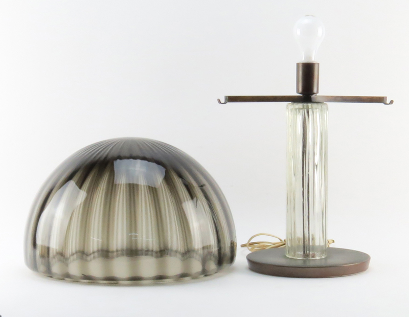 Mid Century Modern Fluted Glass and Copper Mushroom Lamp
