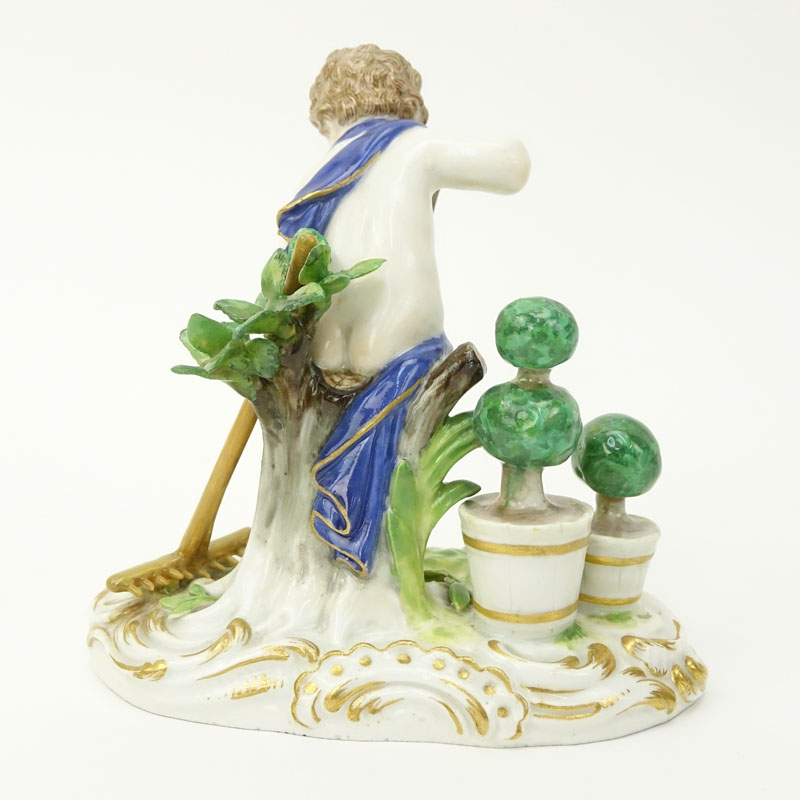 19th Century Meissen Porcelain Putti Gardener Figurine