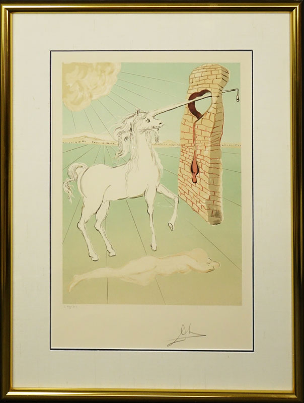 Salvador Dalí, Spanish (1904-1989) Color Lithograph, The Agony of Love (Unicorn)