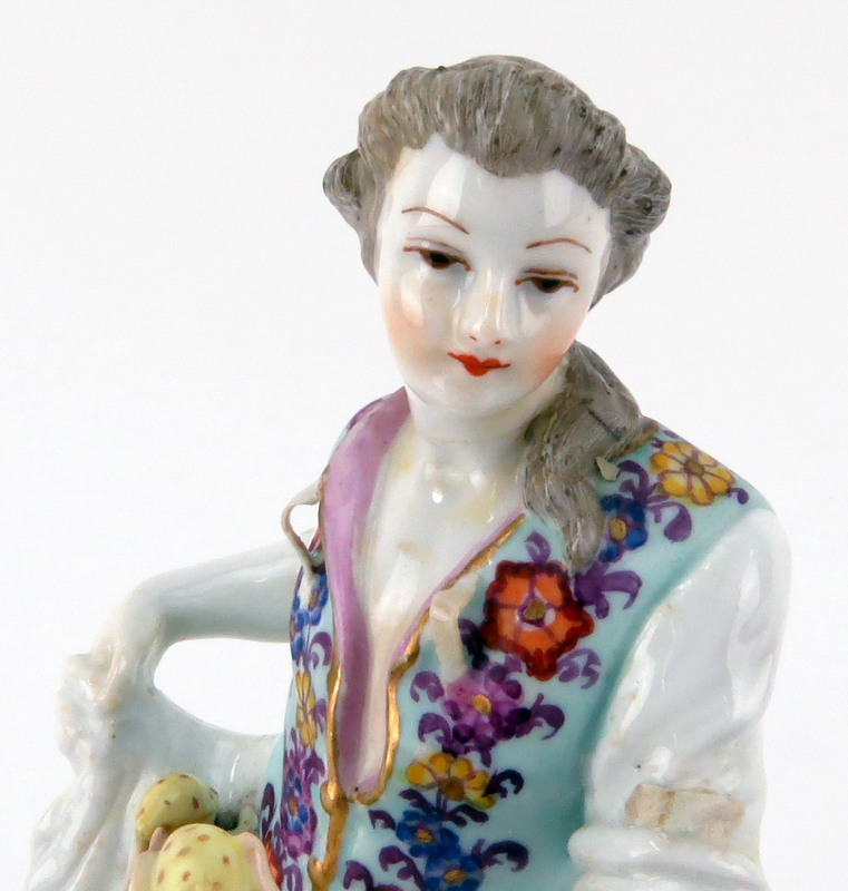 19th Century Dresden Hand Painted Porcelain Figurine Holding Fruits