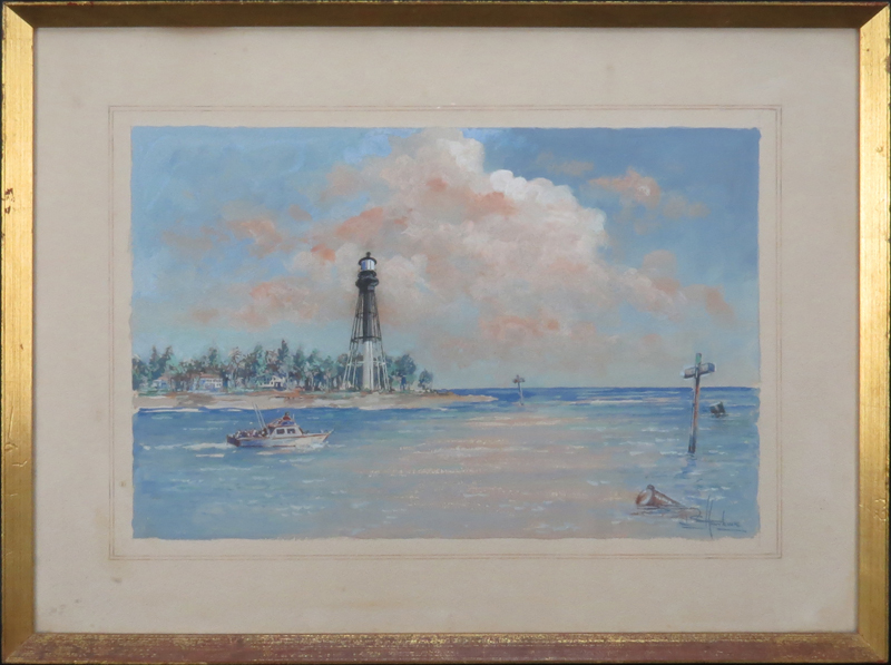 Dudley Hawkins, American (20th C) Watercolor on paper "Lighthouse" Signed lower right