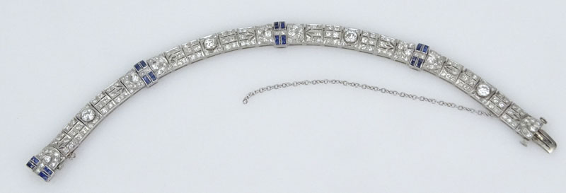  8.25 Carat European Cut Diamond , Sapphire and Platinum Bracelet.