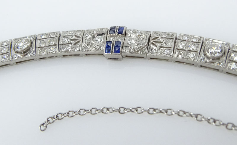  8.25 Carat European Cut Diamond , Sapphire and Platinum Bracelet.