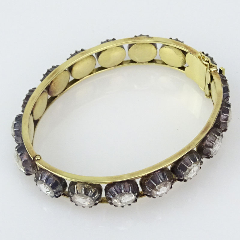 20.0 Carat Rose Cut Diamond, 18 Karat Yellow Gold and Silver Bangle Bracelet.