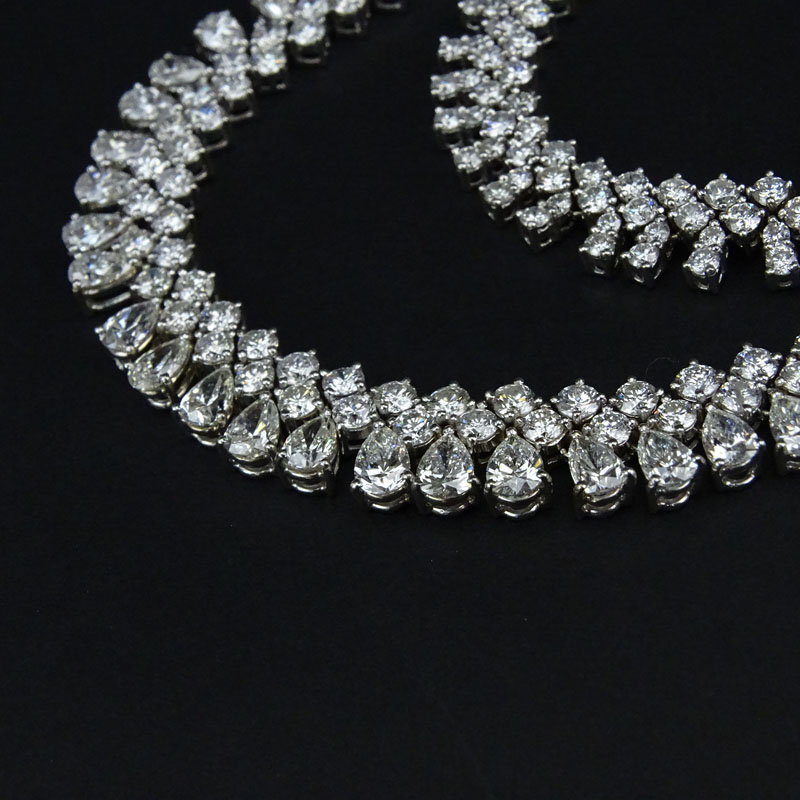 37.0 Carat Pear Shape and Round Brilliant Cut Diamond and 18 Karat White Gold Necklace.