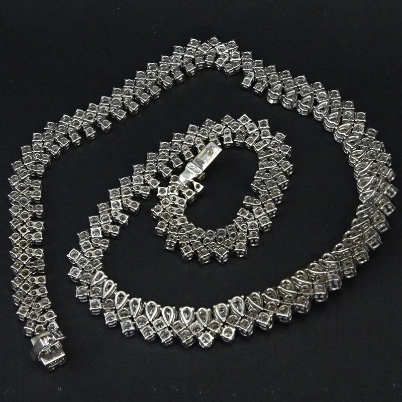 37.0 Carat Pear Shape and Round Brilliant Cut Diamond and 18 Karat White Gold Necklace.